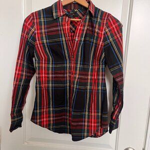 J.Crew Women's Stewart Plaid Perfect Shirt Holiday Christmas Perfect SZ 0 Petite